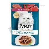 Корм д/кошек "Гурмэ" Перл Мясной Дуэт язык/телятина в соусе 75г