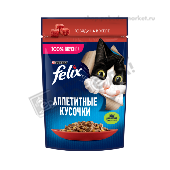 Корм д/кошек "Феликс" Аппетитные кусочки говядина в желе 75г