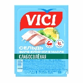 Сельдь филе-кусочки "Слабосоленая" в масле 150г Вичи