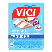 Сельдь филе-кусочки "Традиционная" в масле 150г Вичи
