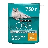 Корм д/взрослых кошек "Уан" курица/злаки 750г