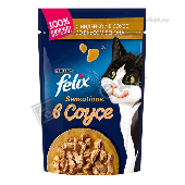 Корм д/кошек "Феликс" Сенсейшен индейка в соусе со вкусом бекона 75г