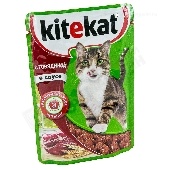 Корм д/кошек "Китекет" с говядиной в соусе 85г (пауч)