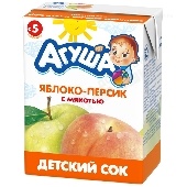 Сок "Агуша" яблоко и персик с мякотью б/сахара 200мл т/п с 5 мес.