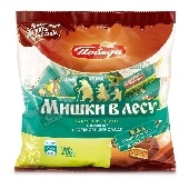 Конфеты "Мишки в лесу" вафельные с начинкой в горьком шоколаде 200г м/у Победа