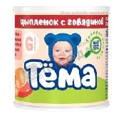 Пюре мясное "Тема" цыпленок с говядиной 90г ж/б с 7 мес.